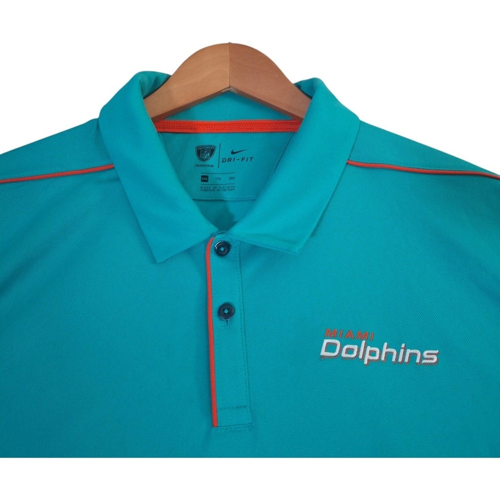 Nike Dri-FIT Miami Dolphins NFL Training Polo Shirt Mens XXL Aqua‎ Teal Orange